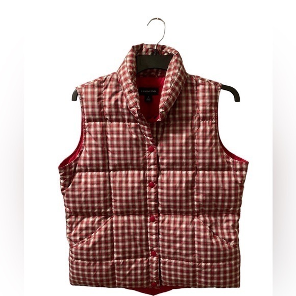 Lands' End Jackets & Blazers - Lands End‎ Red Tartan Down Vest Plaid Quilted Down Women’s Size S Jacket